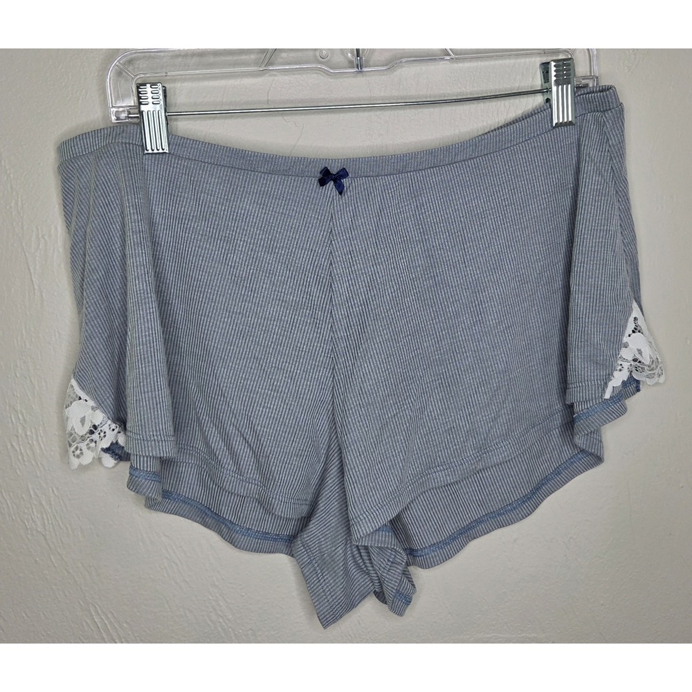 Victoria's Secret Sleep Shorts Women's Blue Rib Lace Trim PJ Shorts Size Large